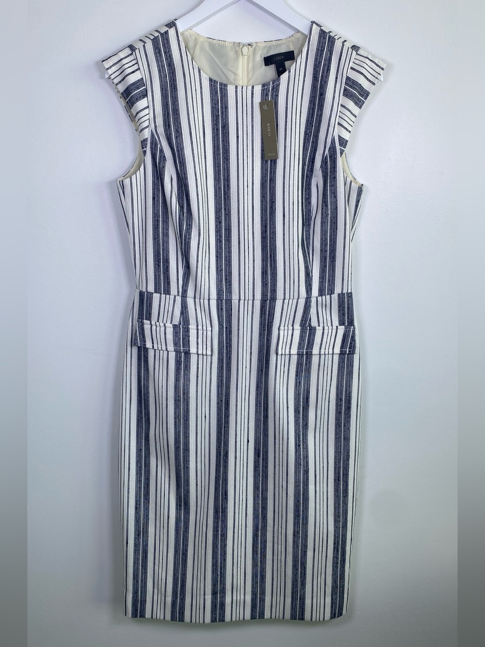 NWT Tall J Crew Striped Sheath Dress in Navy and Cream Size 8T